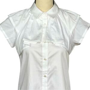 Adriano Goldschmied Marina Short Sleeve Ruffled White Top Women's XS/S NWT